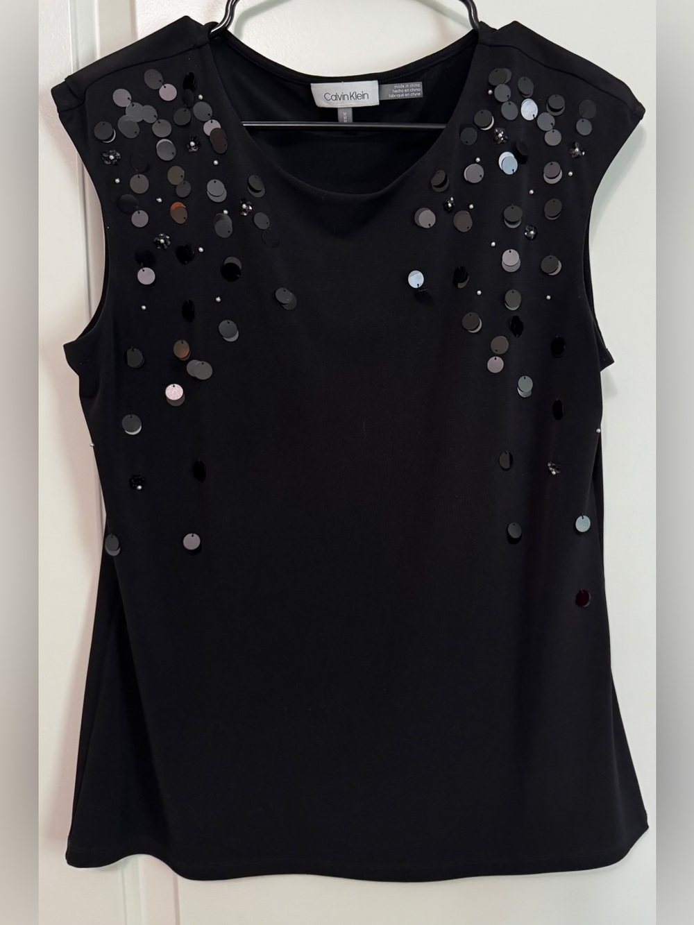 Calvin Klein Black Sequin Beaded Sleeveless Shell Blouse Top M - Picture 3 of 10